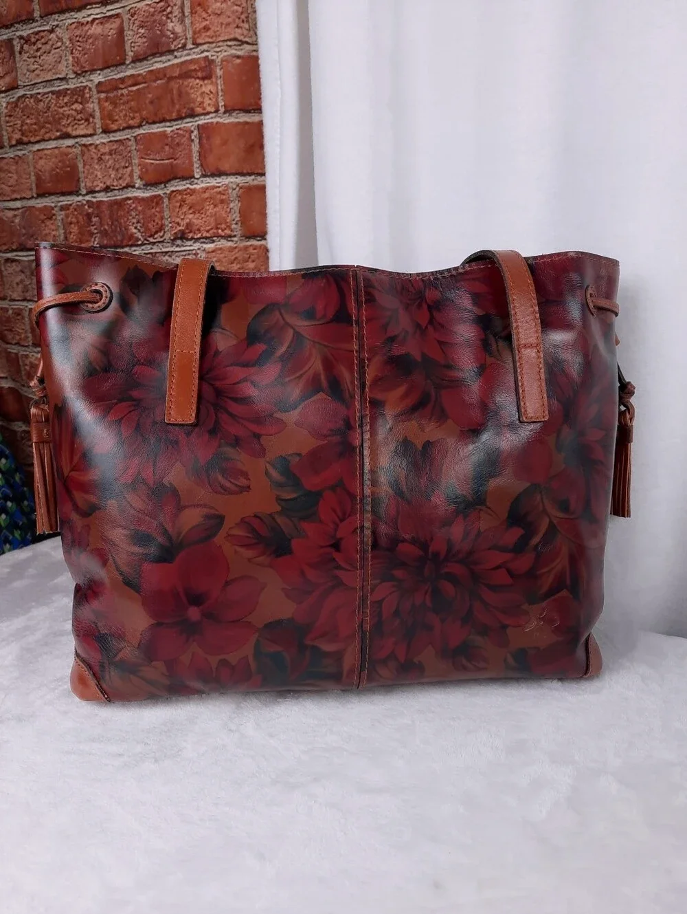 Patricia Nash Peruvian Painting Whitney Leather Tote Drawstring Bag